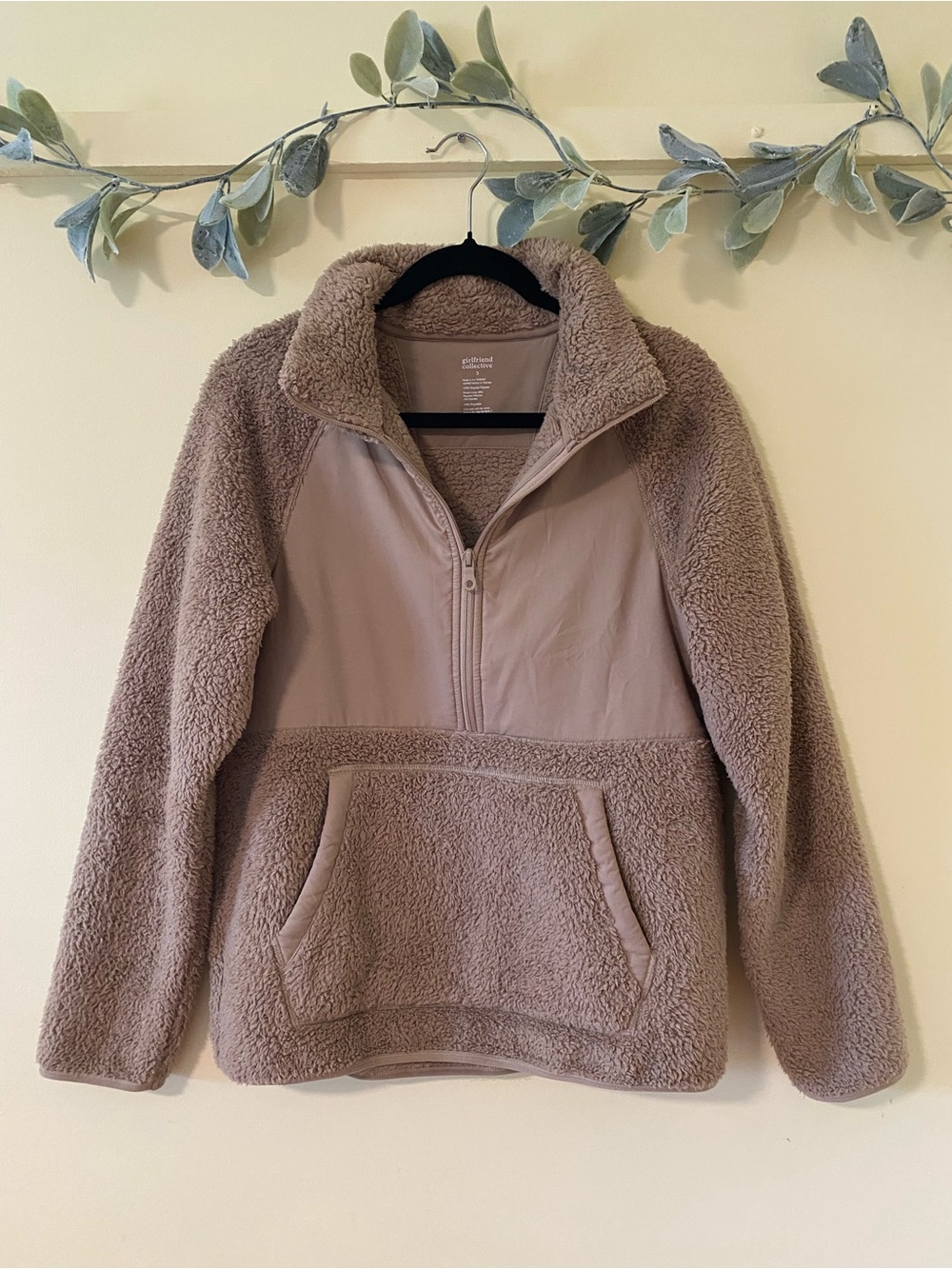 girlfriend collective Taupe Sherpa Half-Zip Pullover Jacket - Picture 2 of 7